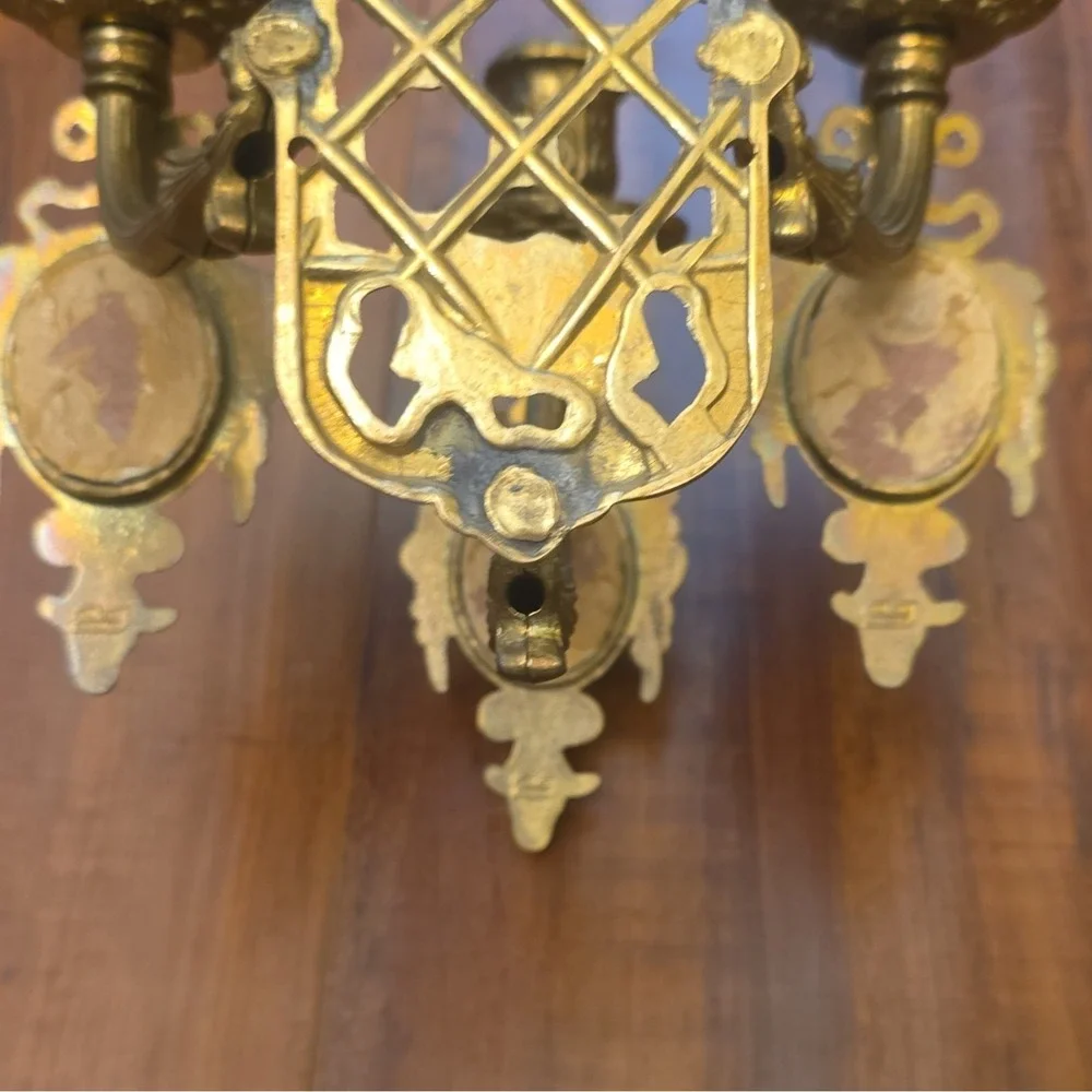 Pair of Vintage French Brass 3-Arm Wall Sconces, Rococo RevivalSigned Fragonard